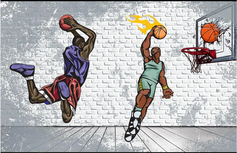 

wallpaper photo 3 d custom mural Nostalgic Brick Wall Basketball Dunk KTV home decor living room Wallpaper for walls 3d in rolls