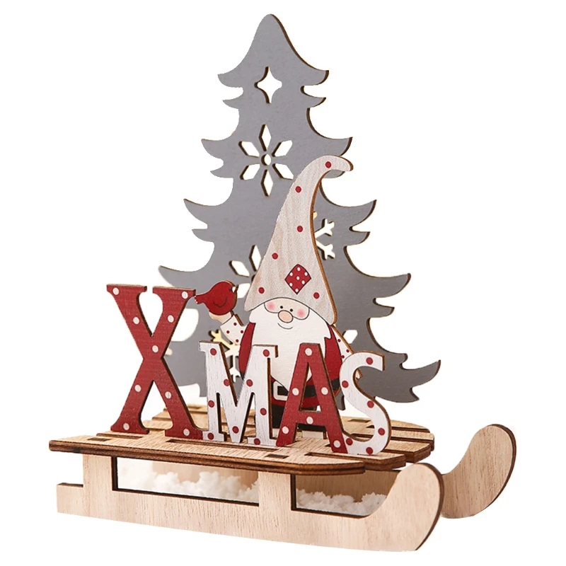 Christmas Santa Xmas Sled Ornaments Painted Sleigh Decorations DIY Wooden Jigsaw 
