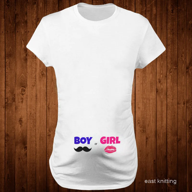 

New Style BOY Girl Lips Beard Printed Pregnant Women's T-shirt Cool Printed Maternity Clothes Large Size Mid-length