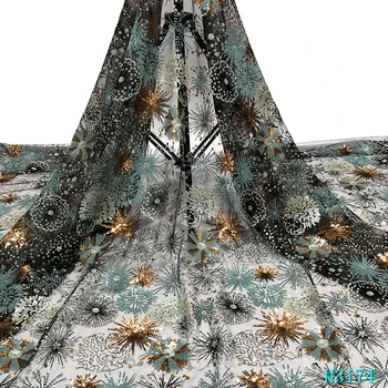 

Luxury African Lace 2020 High Quality Nigerian Lace Fabric Embroidered Tulle Lace Sequins Lace For 5 yards Bridal Wedding Dress