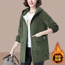 Aliexpress - Corduroy Windbreaker Women Mid-Length 2021 Autumn Winter Velvet Thickening Plus Size Loose Hooded Jacket Female Warm Coat 351