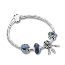 925 пробы Серебряный Синий яркая звезда змея цепь основной ПАН браслет подходит для женщин бисера Шарм Diy ювелирные изделия