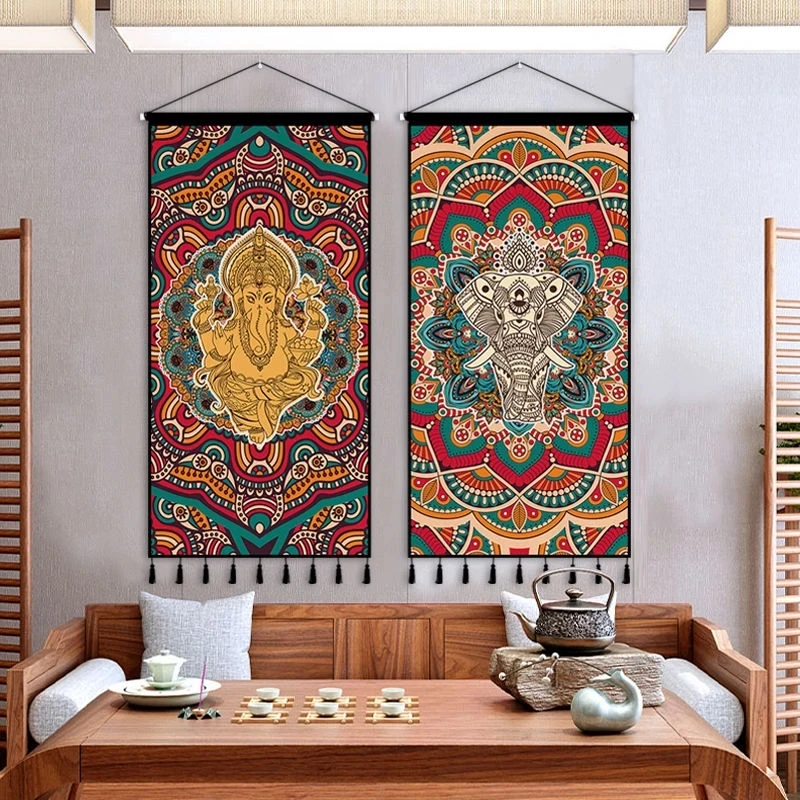 

Home Canvas Painting Poster Wall Art for Living Room Decoration Hang Scroll Painting Picture Ganesh Wall Tapestry