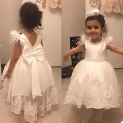 Ivory White Beautiful Flower Girls Dresses For Wedding Applique Lace Feather Kid First Communion Dress