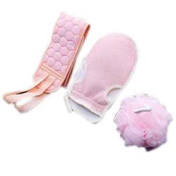 Three-piece bath towel thickened mud scrubbing and decontamination bath ball combo set pull back strip long scrub back towel