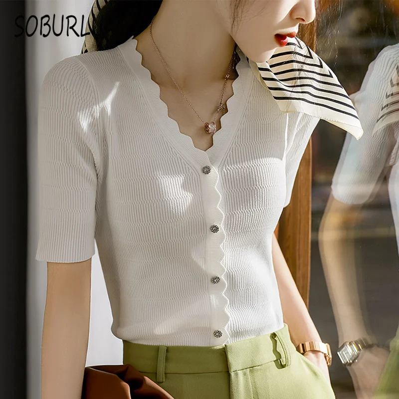 SOBURLUR 2021 Summer New  Basic  Short Sleeve Woman Clothes Crop Tops   Women's Blouse  Women's Shirt  Blousas  White Shirt