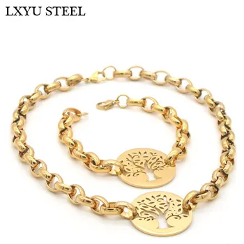 

316L Stainless Steel Chains Necklace Bracelet Sets Tree of Life Pendant Necklace Set for Women Jewellery Christmas Tree Gifts