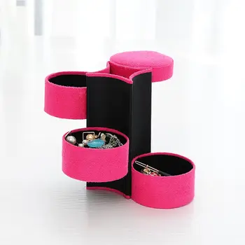 

Multifunctional Flannelette Cylinder Three-layer Storage Jewelry Box Retro Portable Jewelry Box Travel Storage Case