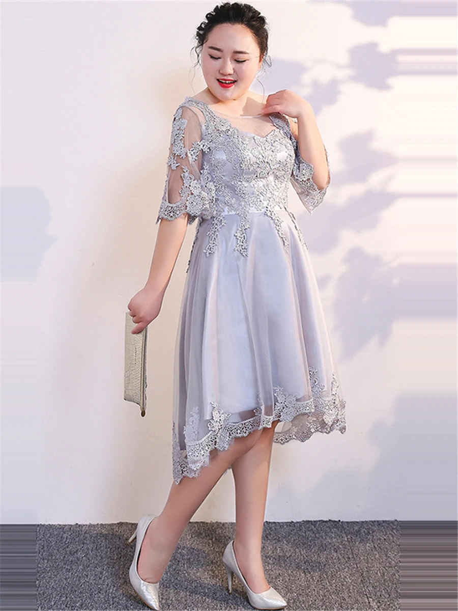 Высокая Низкая Выпускные платья Vestidos De Gala T351 серый размера плюс короткие платья женские вечерние короткие спереди длинные сзади платья для выпускного вечера