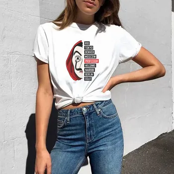 

The House of Paper Women's T-shirt Money Heist La Casa De Papel 2020 Summer T-shirt Paper house Series Aesthetic female T-shirt