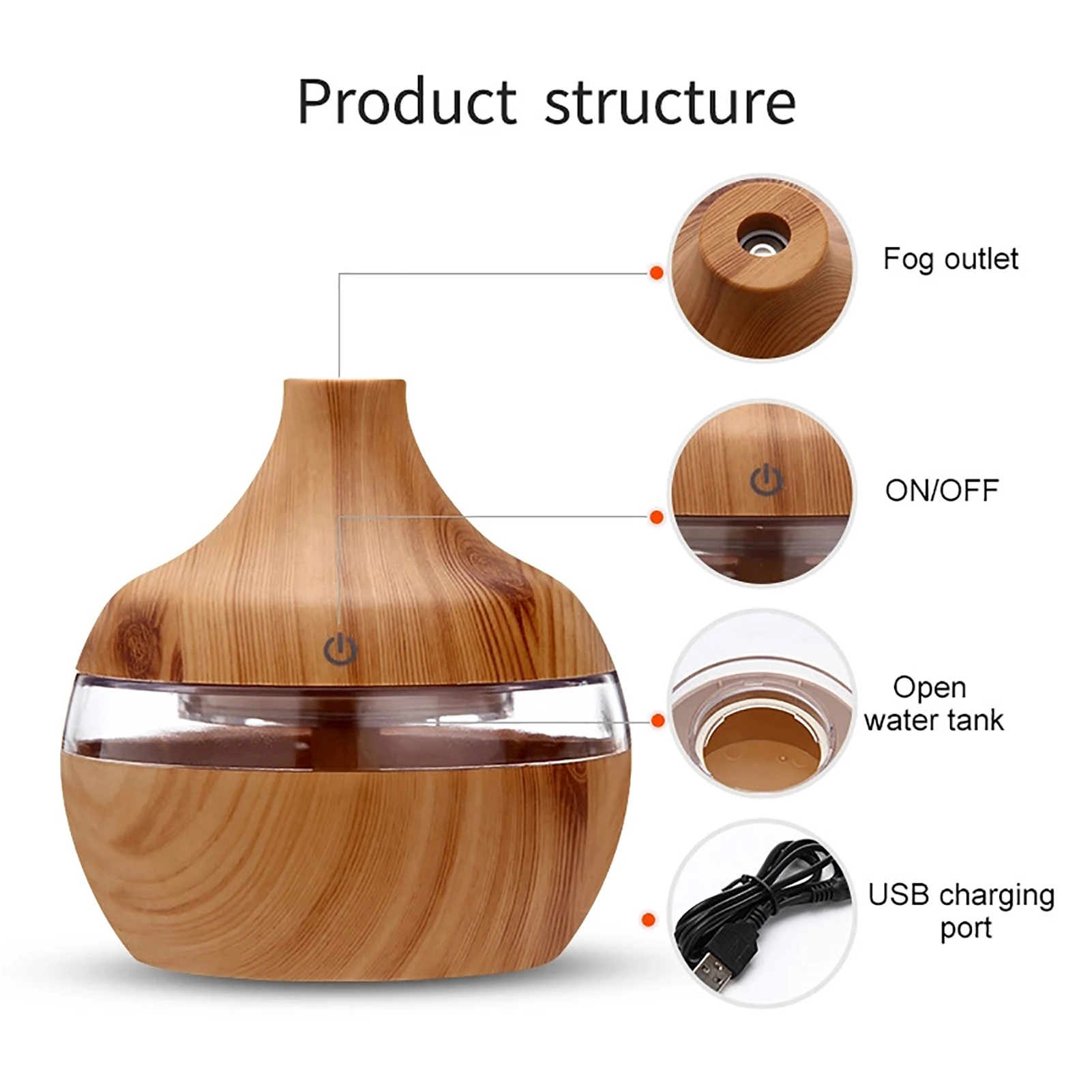 Aroma Oil Diffuser 300ML Essential Aroma Oils Diffuser 5V Electric Humidifier Wood Grain Colorful Luminous Air Humidifier USB Mini Mist Maker