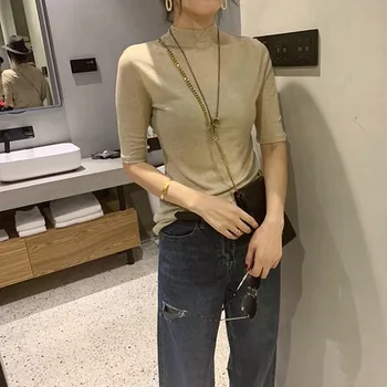 

NEW Long sleeve thin top spring and long sleeve women's loose air 7-point middle sleeve thin white bottomed shirt