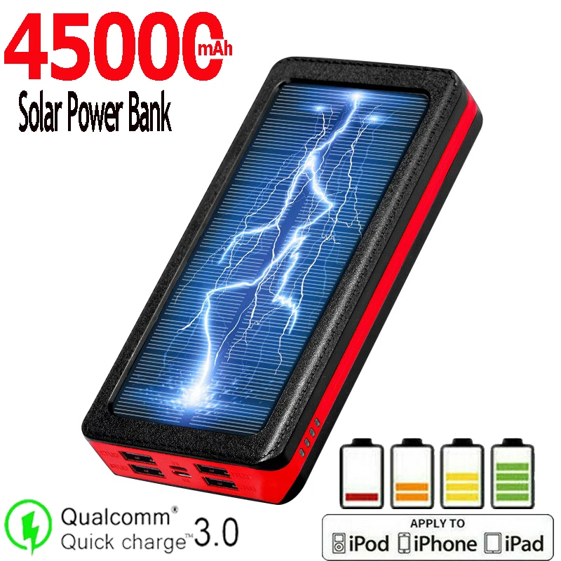 45000mAh Солнечный внешний водонепроницаемый аккумулятор портативное солнечное
