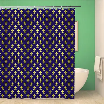 

Bathroom Shower Curtain Blue Monarch Fleur De Lis Pattern Navy Regal Castle Polyester Fabric 60x72 inches Waterproof Bath