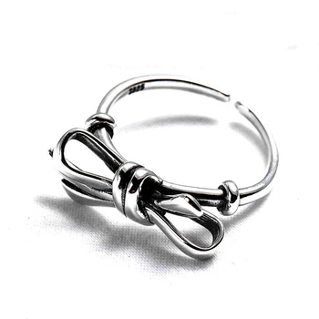 

Sole Memory Retro Bow Thai Silver Sweet Cute 925 Sterling Silver Female Resizable Opening Rings SRI495