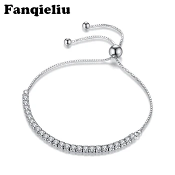 

Fanqieliu 925 Sterling Silver Bracelets For Women Free Adjustable Zircon Charm Crystal Bracelet Woman Chain Bracelets FQL20343