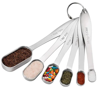

6 pcs/set Measuring Spoons Stainless Steel Seasoning Coffee Tea Measuring Spoons With Scale Bakery Tool Kitchen Supplies