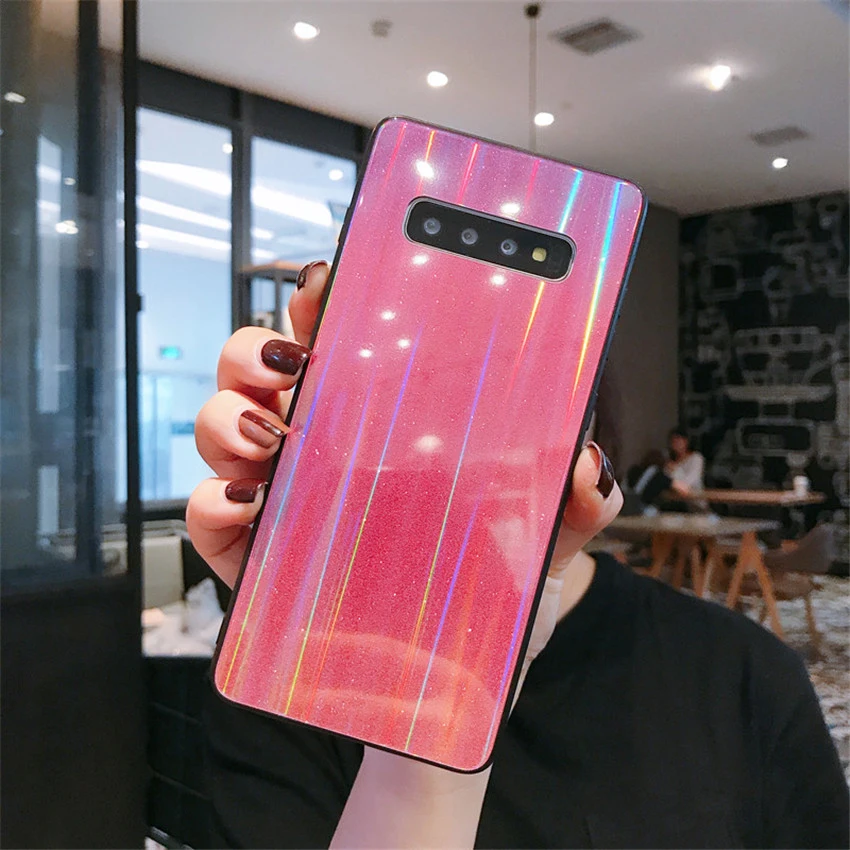 Лазерный градиентный блестящий чехол для Oneplus 6 6 T, жесткая защитная задняя крышка из закаленного стекла для Oneplus 7 Pro - Цвет: 2