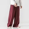 2023 Mens Cotton Linen Wide Leg Pants Summer Men Casual Solid Elastic Waist Straight Loose Trousers Male Black Track Pants M-5Xl 3