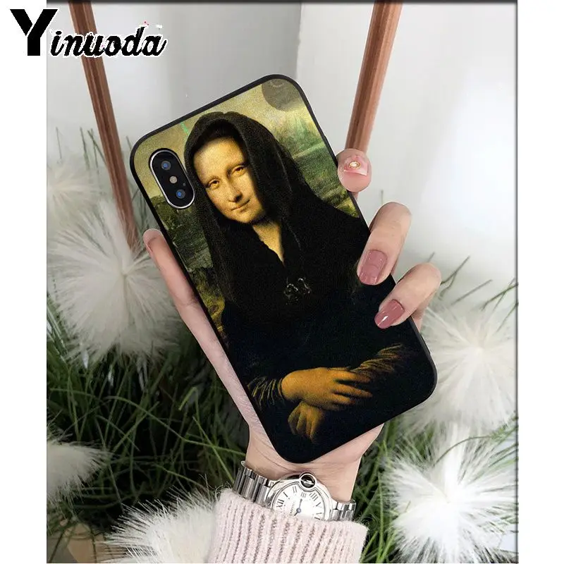 Yinuoda Забавный чехол для телефона Mona Lisa Pet Cat TPU мягкий черный чехол для iphone 8 7 6 6S Plus 5 5S SE XR X XS MAX Coque Shell - Цвет: A16