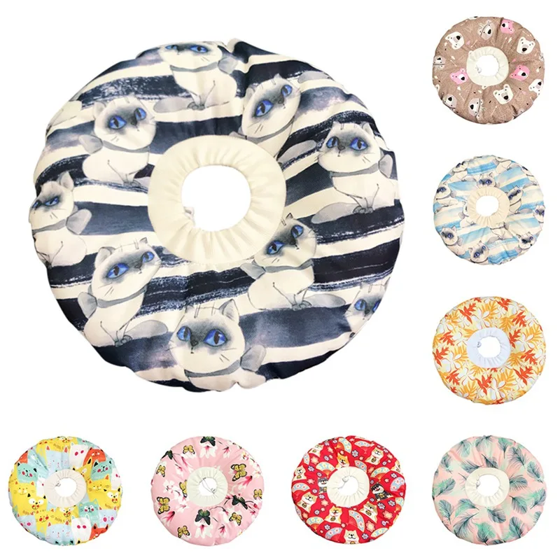 

New Cat E-Collar Recovery Cone Adjustable Cotton Blends Neck Recover Cat Dog Printed Elizabeth Circle Pet Protection Collar