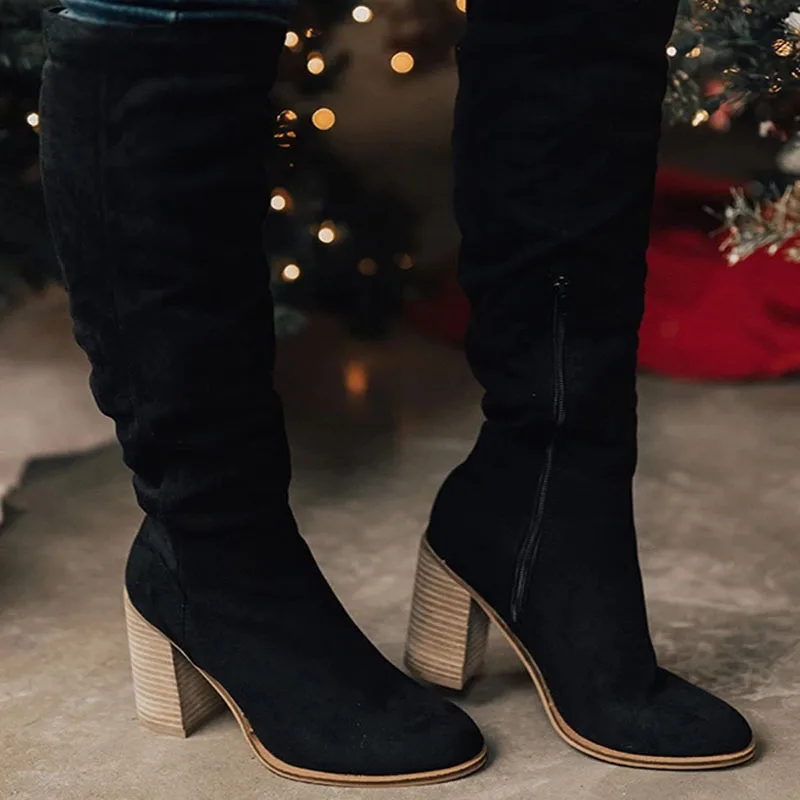 HEFLASHOR/зимние высокие сапоги; Размеры 35-43; женские сапоги до колена; пикантная женская обувь на высоком каблуке со шнуровкой; модные ботинки на шнуровке; коллекция года - Цвет: Black
