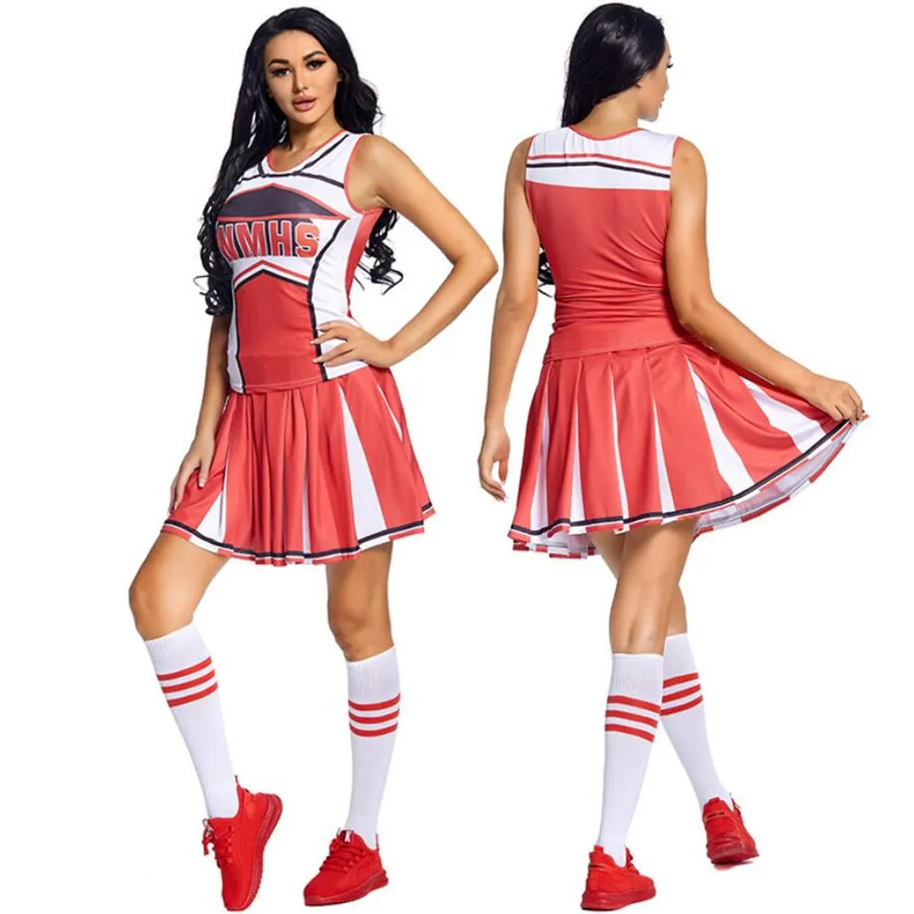 New Adult Kids Schoolgirl Cheer Musical Glee Cheerleader Costumes Stage Performance Clothing Outfit Fancy Dress Women Girl XS-XL