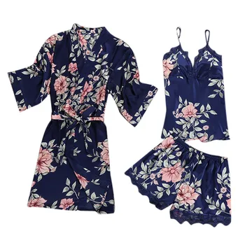 

Women Silk Satin Lace Robe Shorts Sleepwear Babydoll Nightdress Pajamas Summer Fashion Sexy Sleeveless Sling Slim Sleepwear Set