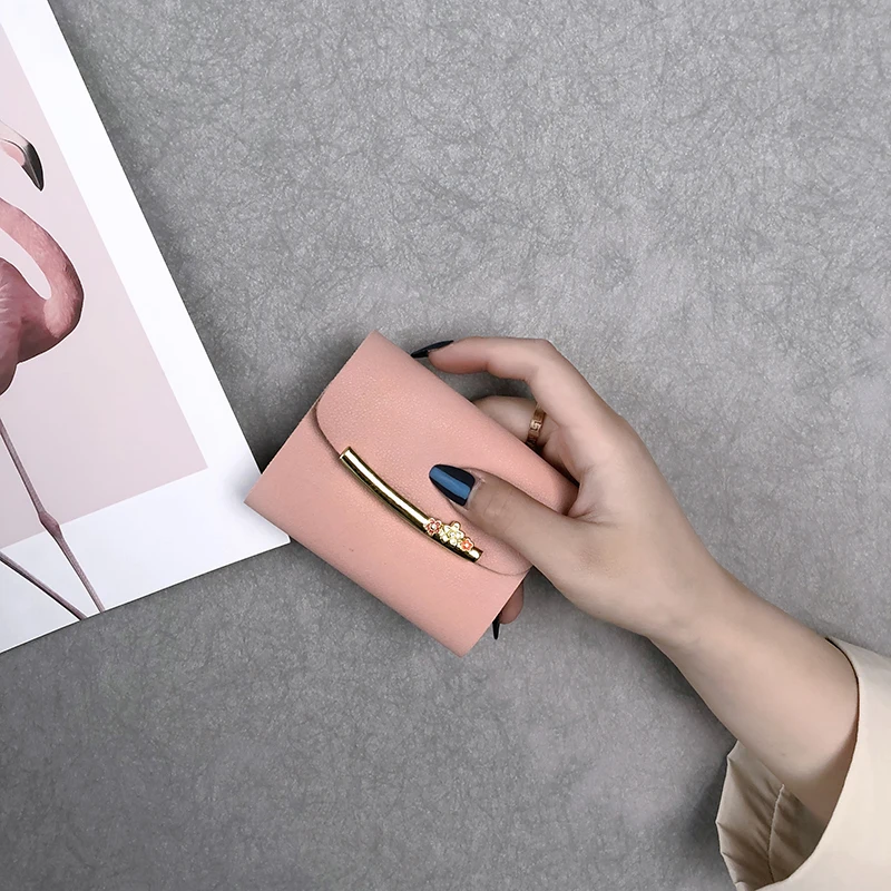 

Women's Wallet Leather Card Holder Ladies Purses Metal Cute Coin Purse key Holder Small Bag Girl Pink Mini bag