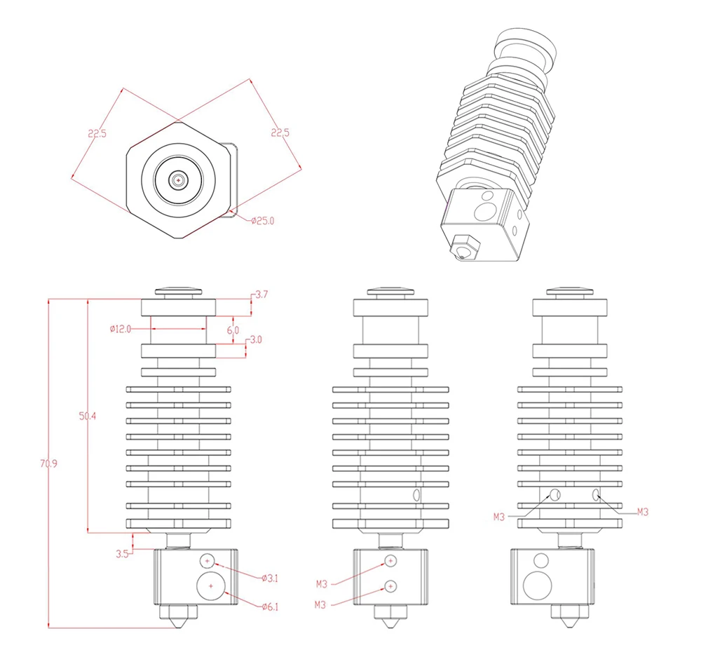 3d принтер BP6 Hotend комплект j-головка экструдер части 0,4 мм 1,75 мм Насадка высокая температура и низкая температура Замена V6 аксессуары