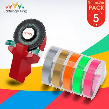 

3D Embossing Effect Motex E101 Manual Label Maker Machine Compatible for DYMO 9mm Printer Ribbon Fluorescence Pink Orange Green