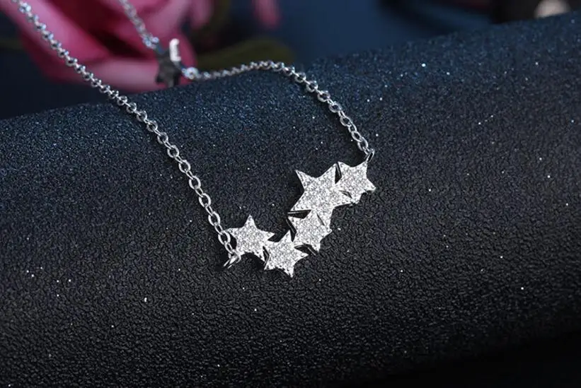 925 Sterling Silver Crystal Stars Necklaces & Pendant Statement Necklace For Women