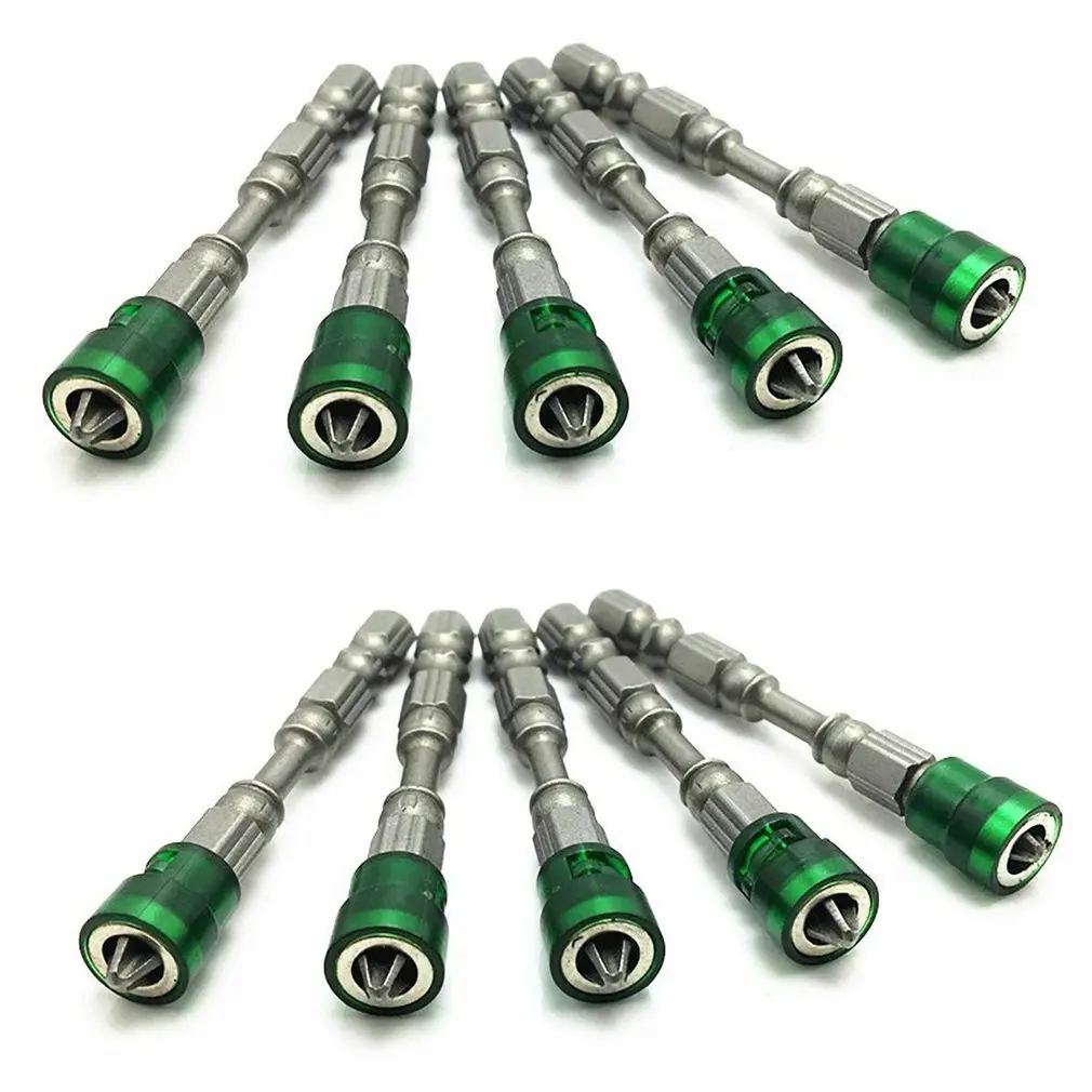 green 10 sticks Набор из 5/10 шт., цветное магнитное кольцо, 65 мм, магнитное сверло, отвертка, бит S2, набор стальных крестовых головок, Набор отверток, ручной инструмент - Color: green 10 sticks