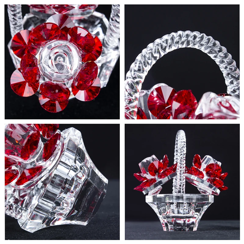 Kaufen H   D Kristall Rote Rose Blume Korb Figurine Kunst Glas Sammeln Handwerk Geschenk Träume Ornament für Home Decor Tabelle mittelpunkt