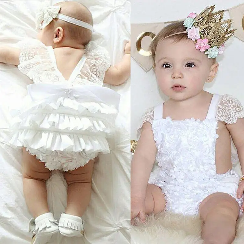 Комбинезон без рукавов для новорожденных девочек; белый кружевной Цветочный комбинезон; летняя одежда