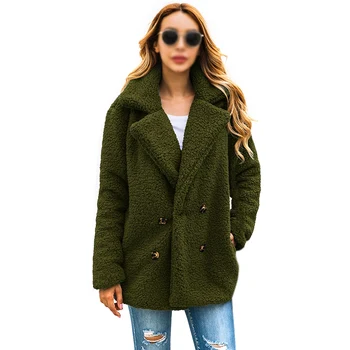 

2020 Fashion Button Long Sleeve Pocket Warm Jacket Casual Lapel Granule Velvet Jacket Ladies Cardigan Plush Coat New
