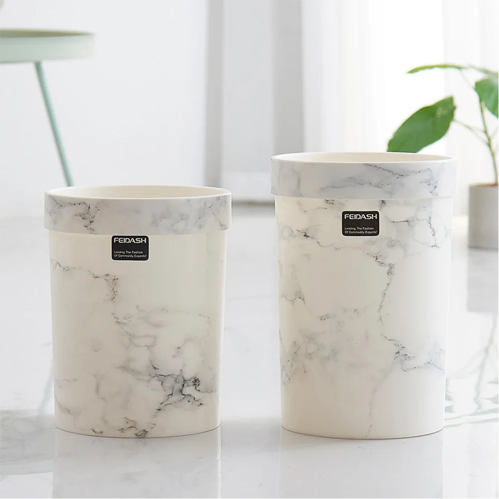 

Marble Pattern Plastic Trash Can Office Bathroom Kitchen Trash Bin Living Room Bedroom Waste Bin Without Lid European Style