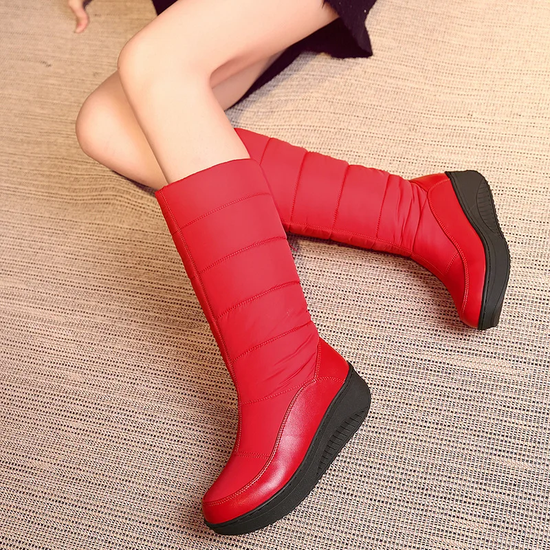 Г. Зимние непромокаемые женские зимние ботинки с хлопковой подкладкой утолщенная обувь из хлопка для студентов HX-39B на толстой подошве - Цвет: red