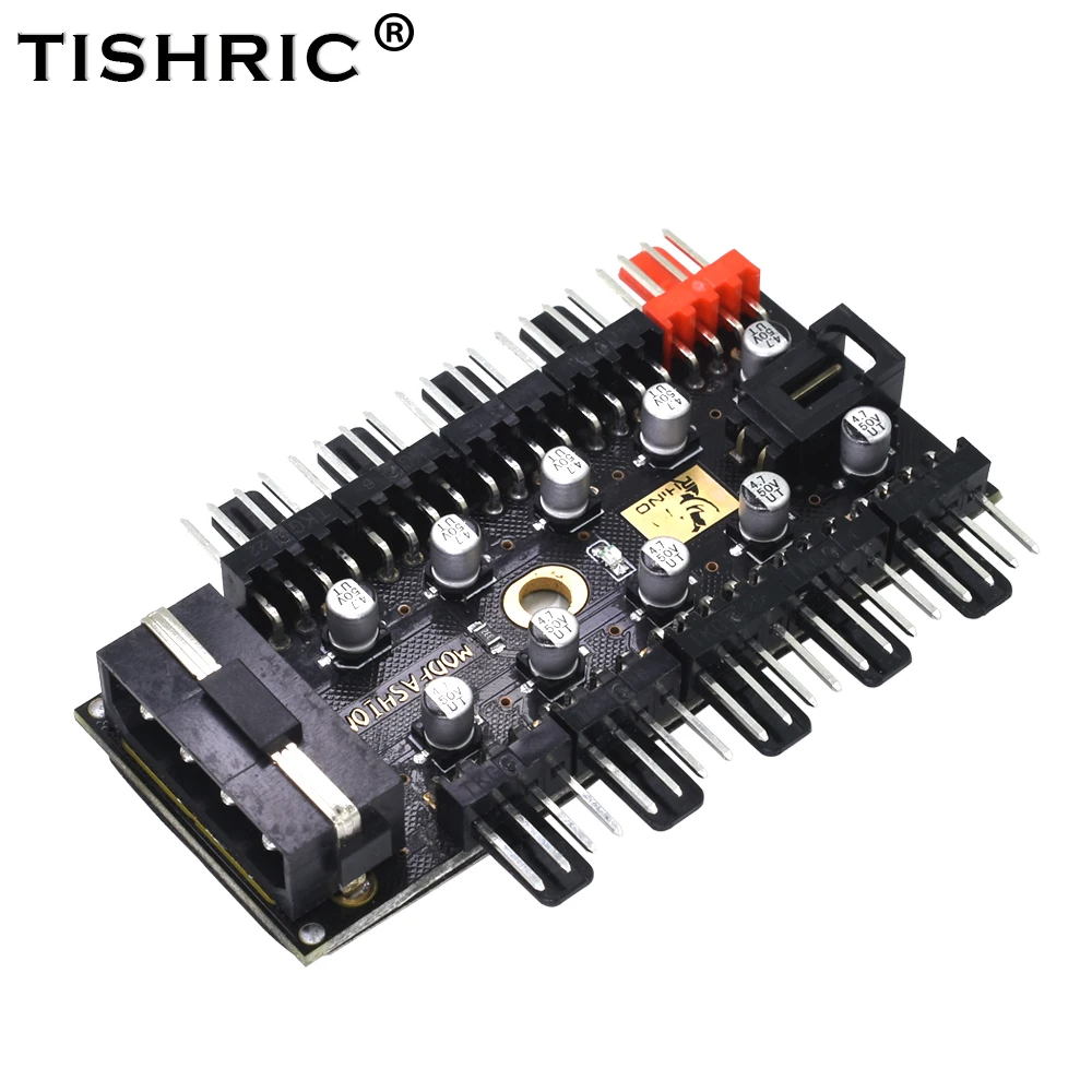 TISHRIC Fan Hub 4PIN 10 Capacitor Enhanced Edition Splitter Cooling For CPU FAN Cable PWM 12V LED Lights Mining | Компьютеры и офис