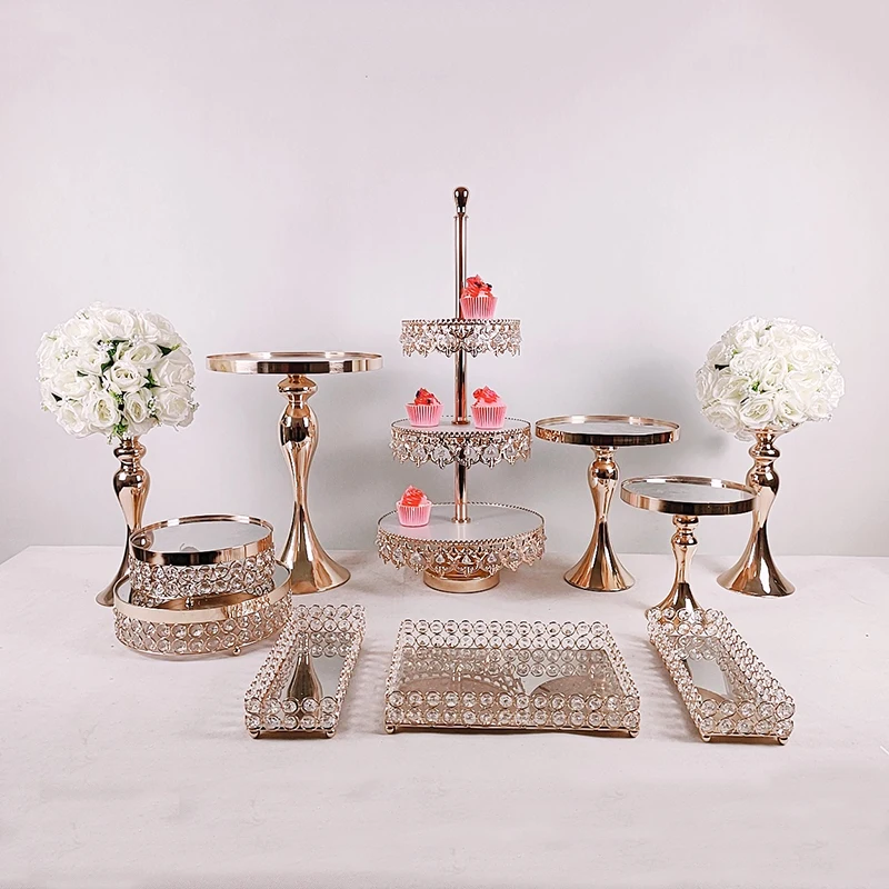 5pcs -17pcs Cake Stand Set Gold Mirror cupcake plate fruit plate afternoon tea