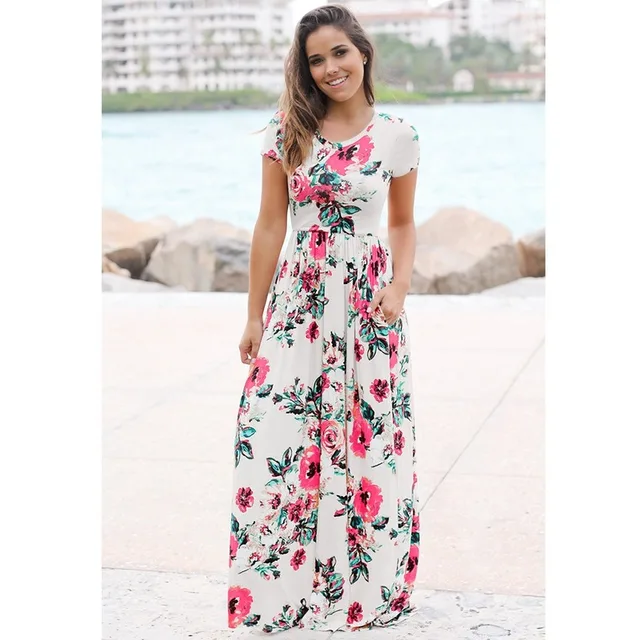 Women Long Maxi Dress 2021 Summer Floral Print Boho Beach Dress Short Sleeve Evening Party Dress Tunic Vestidos Plus Size XXXL 4