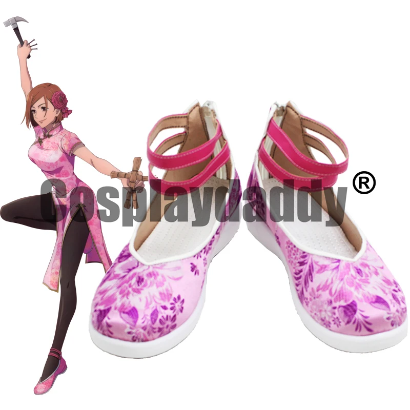 

Jujutsu Kaisen Sorcery Fight Jujutsushi Nobara Kugisaki Kung Fu Ver. Cosplay Pink Ankle Straps Shoes X002
