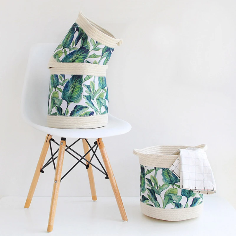 

Foldable Cotton Rope Weaved Storage Basket Laundry Basket Toy Bucket Clothes Storage Box Cosmetic Organizer Stationery Container