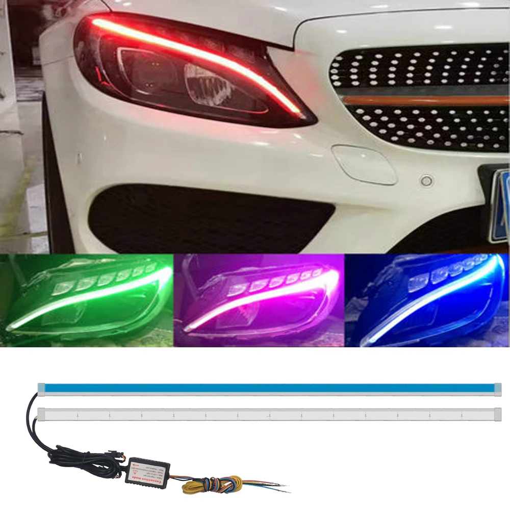 

2pc 60cm Colorful RGB DRL Strip Headlight Strip for AMG Mercedes W212 W210 W202 W205 CLA CLS GLA GLK Car Daytime Running Lights