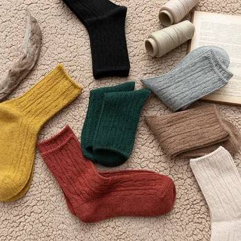 

Harajuku Simple Solid Women's wool Socks Women Winter Thick Soft Cotton Socks Keep Warm Striped Short Socks Ladies Sox