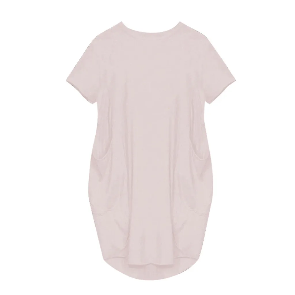 #35Womens Jumper Ladies Retro Dress Oversized Baggy Short Sleeve Pocket Pullover Mini Dresses Plus Size Dresses Embroidery Dress