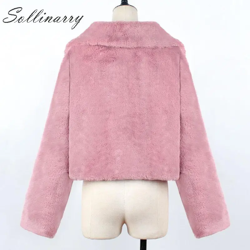 Sollinarry/уличная одежда из искусственного меха, короткие пальто для женщин с длинным рукавом, теплые осенне-зимние куртки, пальто, элегантная верхняя одежда, большие размеры