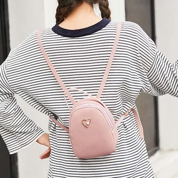 

Mini Backpack Women PU Leather Shoulder Bag For Teenage Girls Kids Solid Hearts Small Bagpack Female Ladies School Backpack