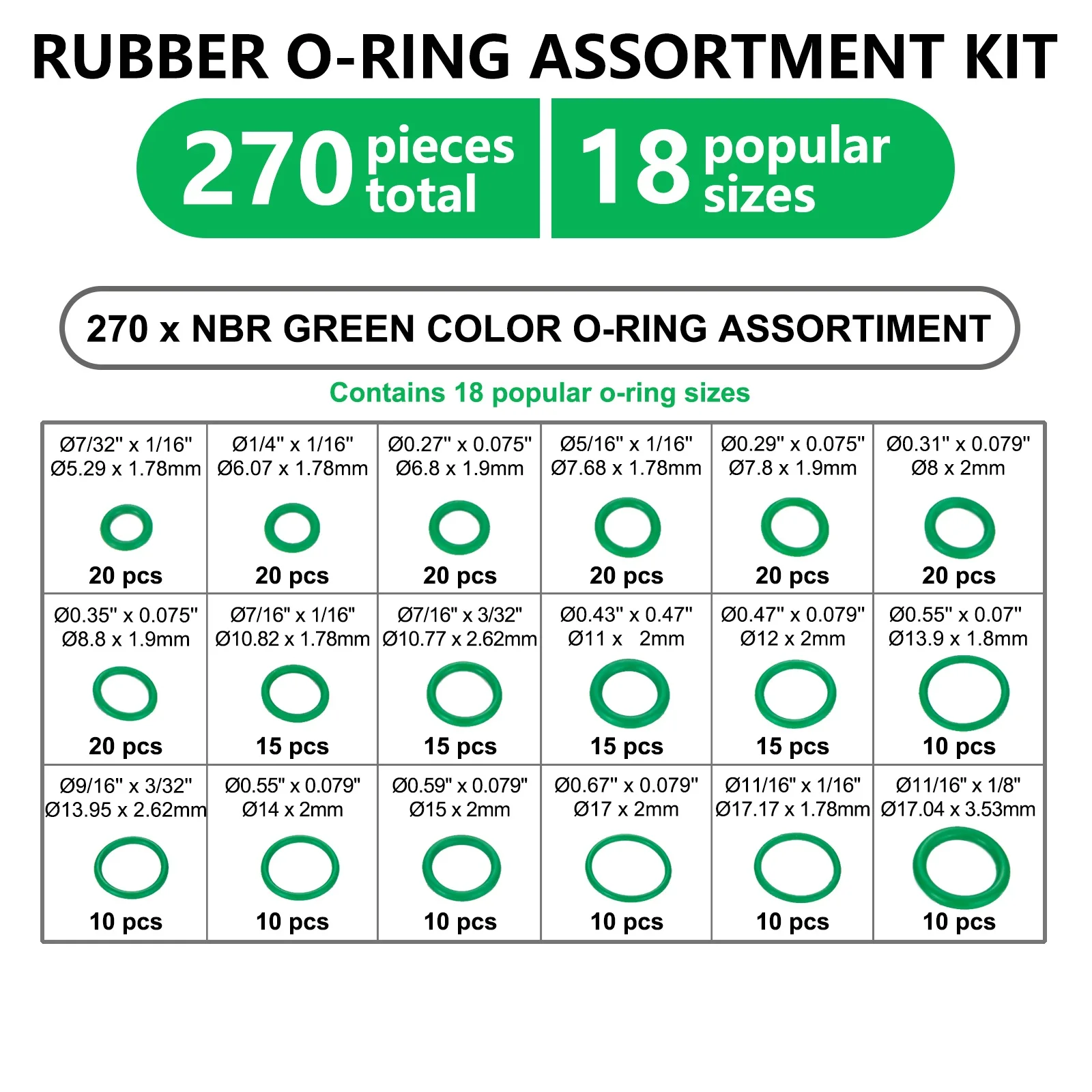 270X Rubber O-Ring Sealing Gasket Rings Assortment Set for Plumbing Car Repair 