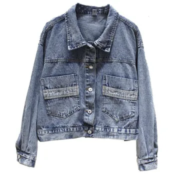 

Womens Jeans Jacket Retro Turn-down Collar Batwing Sleeve Denim Jacket Loose Oversize Basic Coats Female Outwear Chaqueta Mujer